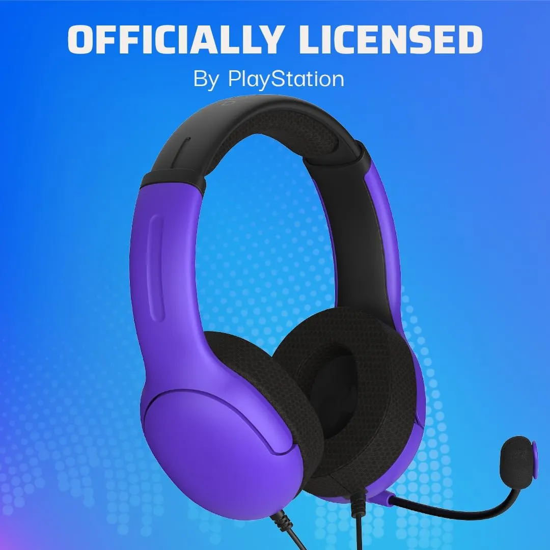 PDP AIRLITE Wired Stereo Gaming Headset, Officially Licensed Sony PlayStation 5, PS5/PS4/PS3/PC, Lightweight Durable Headphones, 3.5mm Audio Jack, Noise-canceling Flip-to-Mute Mic, Ultraviolet Purple
