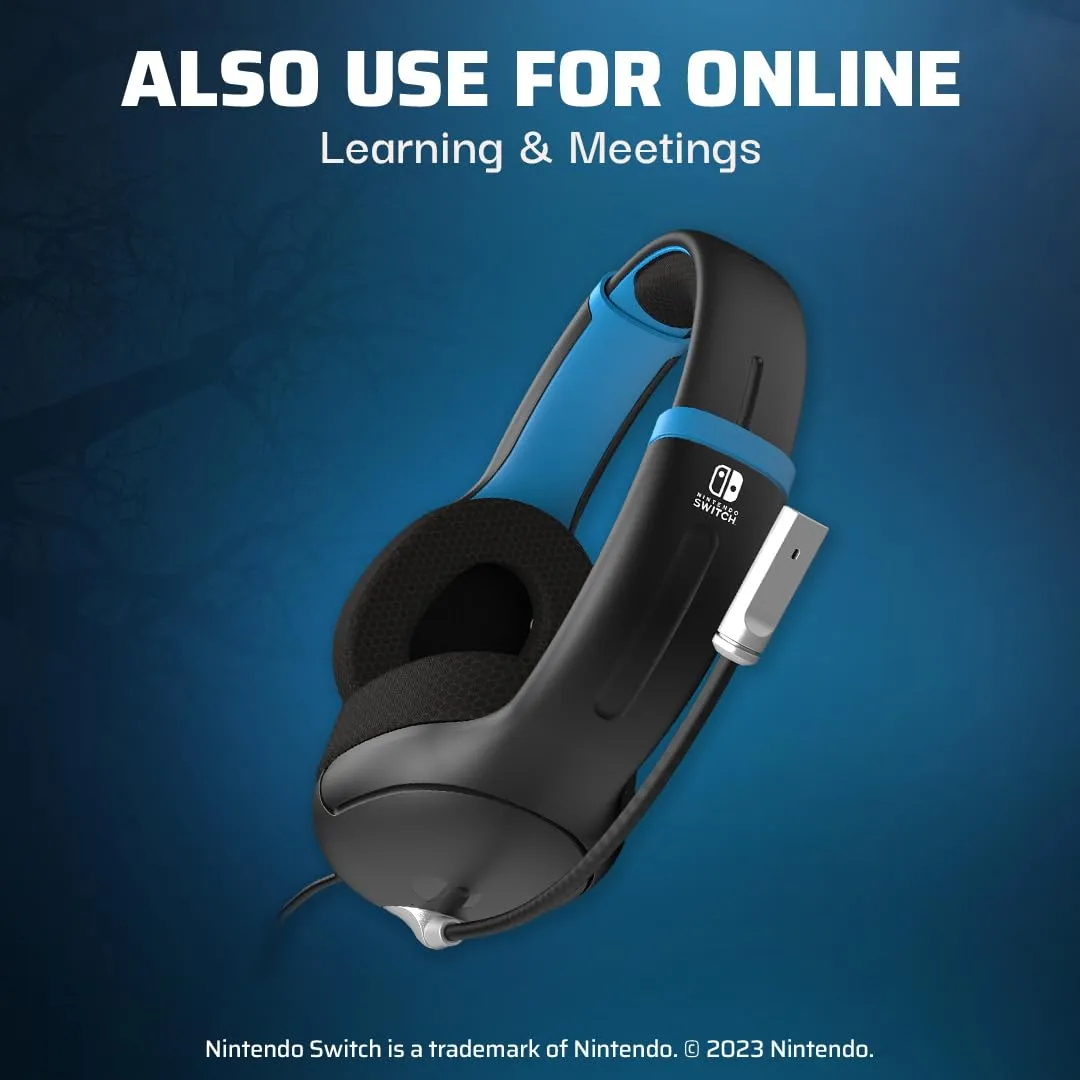 PDP Gaming AIRLITE Stereo Headset with Mic for Nintendo Switch/Lite/OLED - Wired Power Noise Cancelling Microphone, Lightweight, Soft Comfort On Ear Headphones (Moonlight Black/Blue)