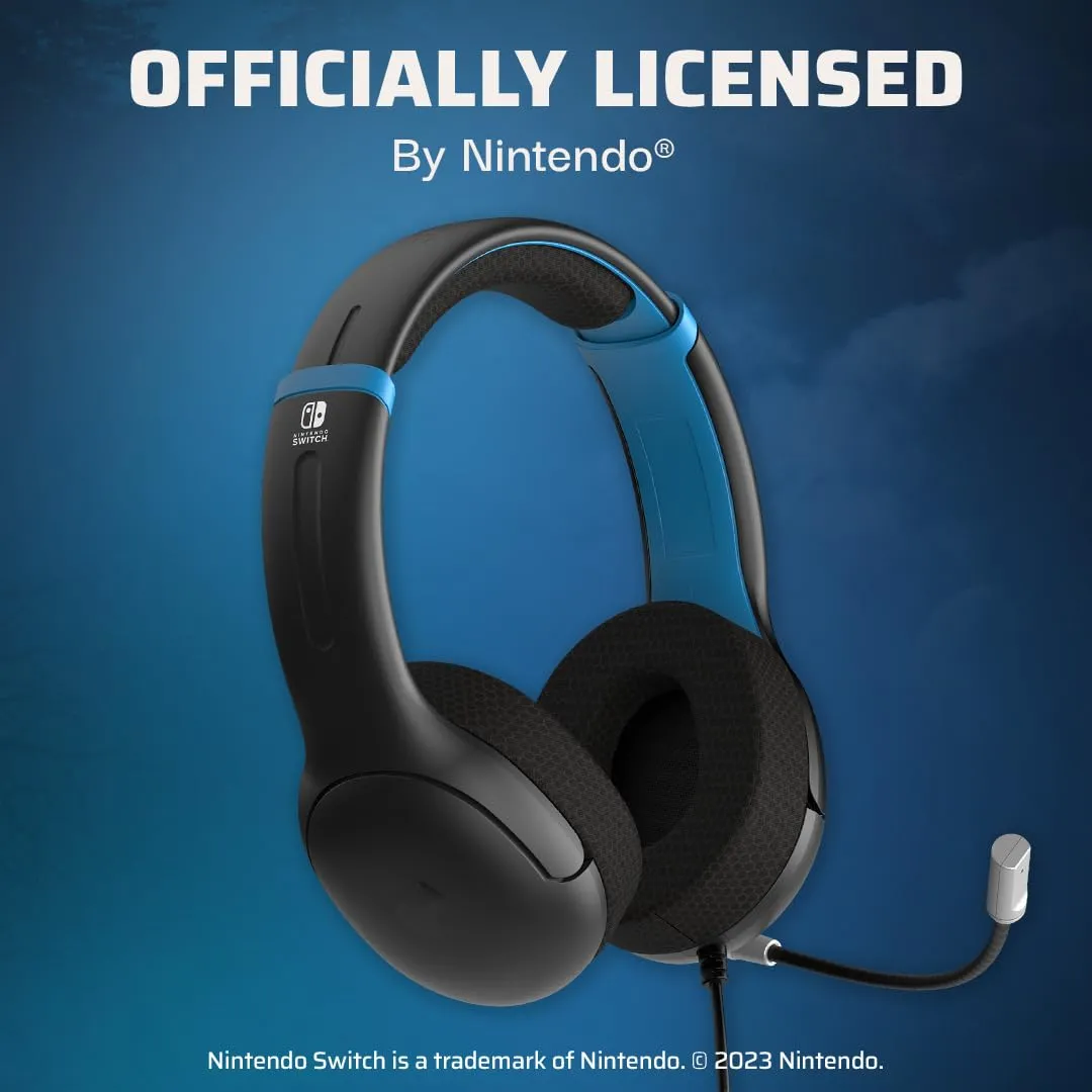 PDP Gaming AIRLITE Stereo Headset with Mic for Nintendo Switch/Lite/OLED - Wired Power Noise Cancelling Microphone, Lightweight, Soft Comfort On Ear Headphones (Moonlight Black/Blue)
