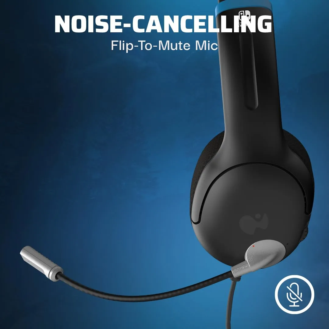 PDP Gaming AIRLITE Stereo Headset with Mic for Nintendo Switch/Lite/OLED - Wired Power Noise Cancelling Microphone, Lightweight, Soft Comfort On Ear Headphones (Moonlight Black/Blue)