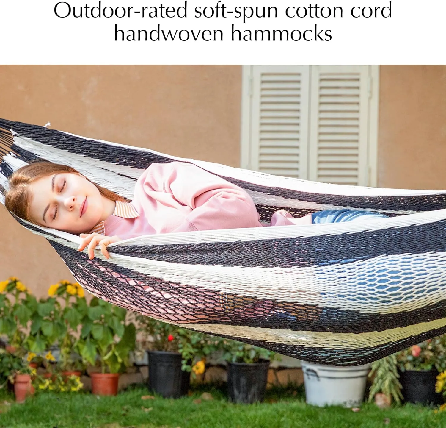 PNAEUT Mayan Hammock, Handwoven XL Thick Soft Rope Hammocks for Outdoor Indoor, Max 600 lbs Capacity, Tree Straps & Carabiners Included (Black and White)