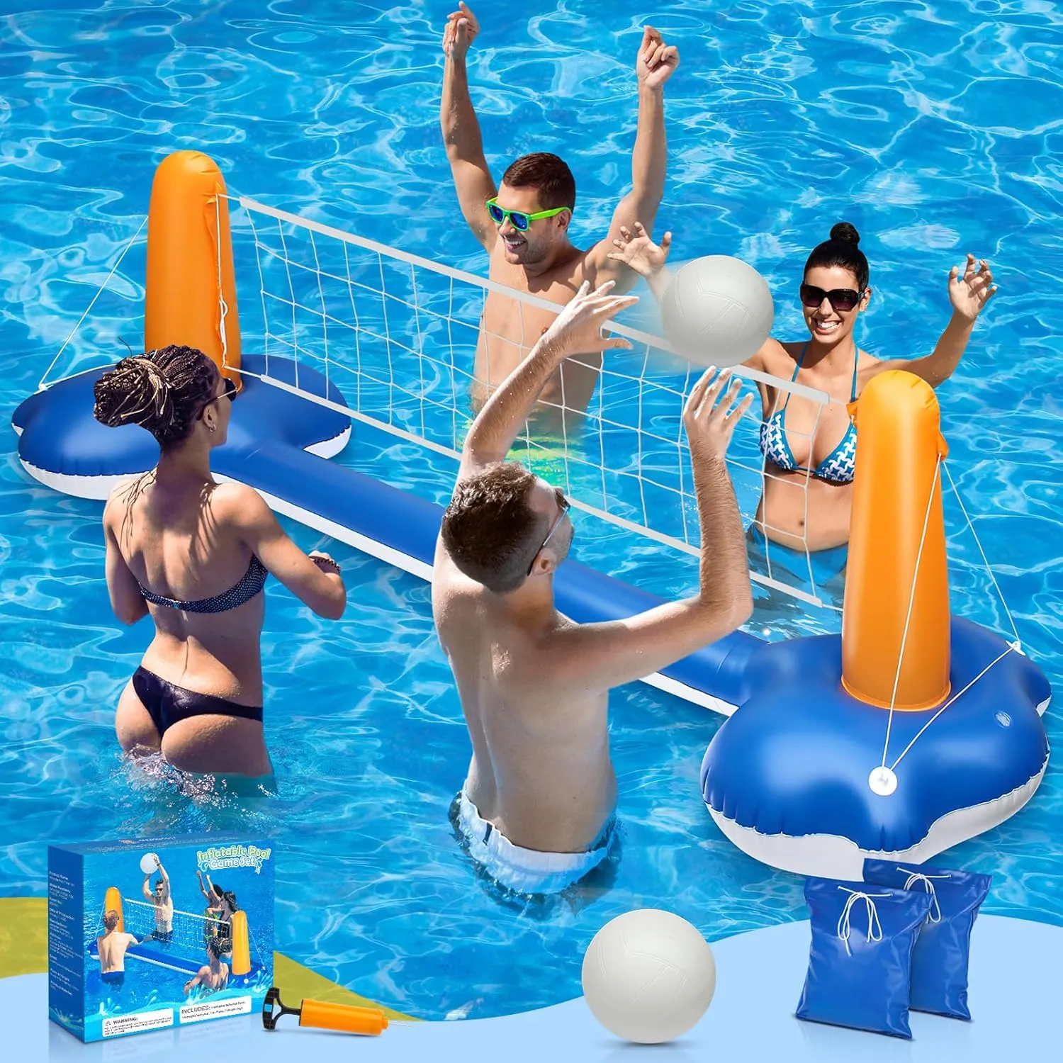 Pool Volleyball Set - 118" Pool Volleyball Net for Inground Includes Upgraded Water Volleyball, Ball Pump & 2 Weight Bags, Pool Games Toys for Adults and Family | 2025 Summer Pool Floaties Party Gift