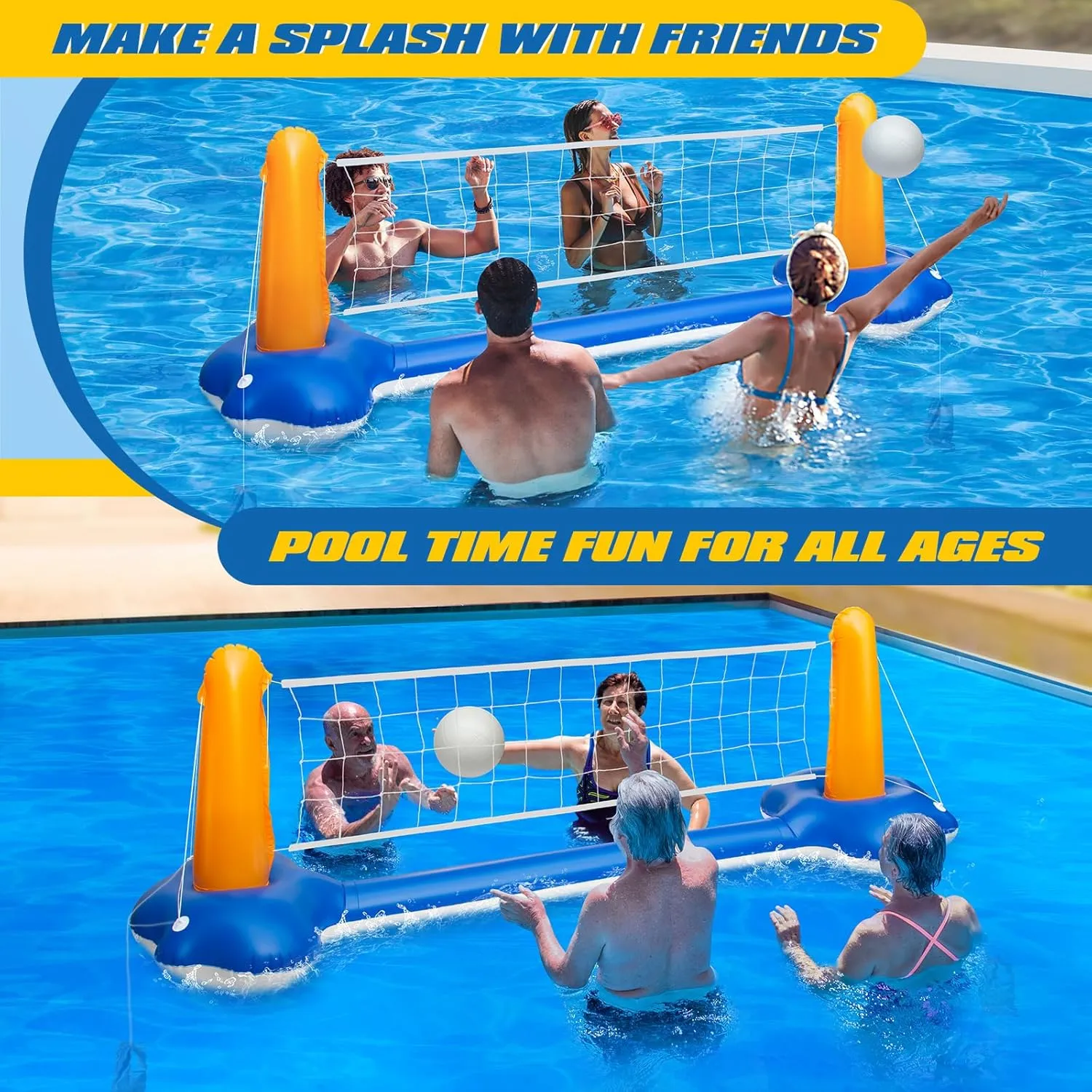 Pool Volleyball Set - 118" Pool Volleyball Net for Inground Includes Upgraded Water Volleyball, Ball Pump & 2 Weight Bags, Pool Games Toys for Adults and Family | 2025 Summer Pool Floaties Party Gift