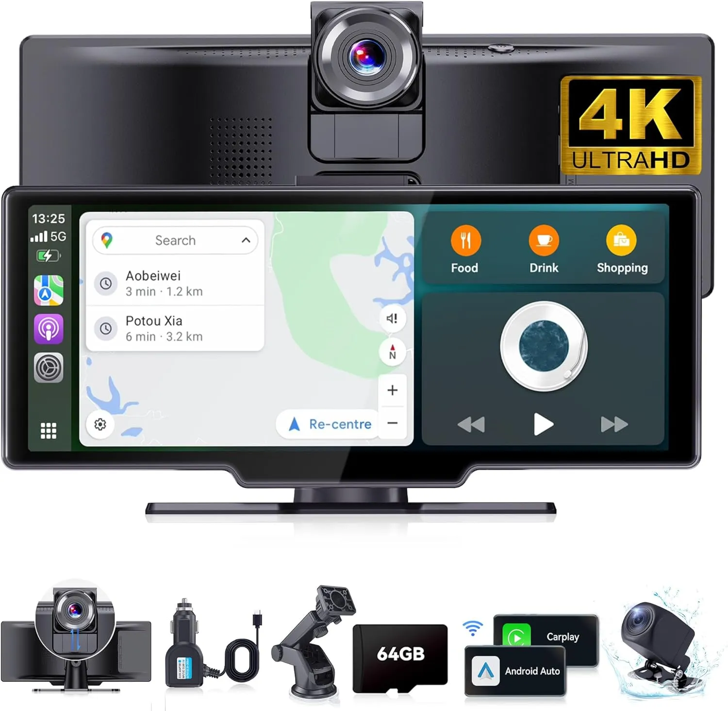 Portable Apple Carplay Screen for Car, 10.26" Pro Max Touch Screen Car Stereo Wireless CarPlay & Android Auto Touch Screen with 4K Dash Cam, 1080P Backup Camera,Voice Control/GPS Navigation