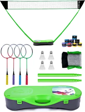 Portable Badminton Net Set,Folding Volleyball Badminton Net,4 Professional Graphite Badminton Racket,8 Racket Grip Tape,4 Shuttlecocks,Family Game,Backyard Sports
