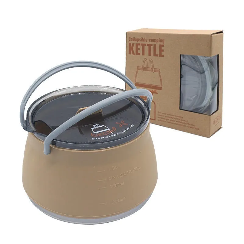 Portable camping kettle cookware set collapsible silicone kettle 1L