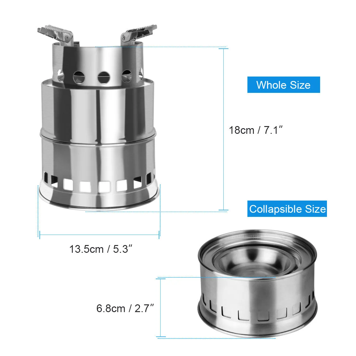 Portable Stainless Steel Wood Burning Camping Stove Collapsible Can Burns Solid Fuels for Outdoor Backpacking