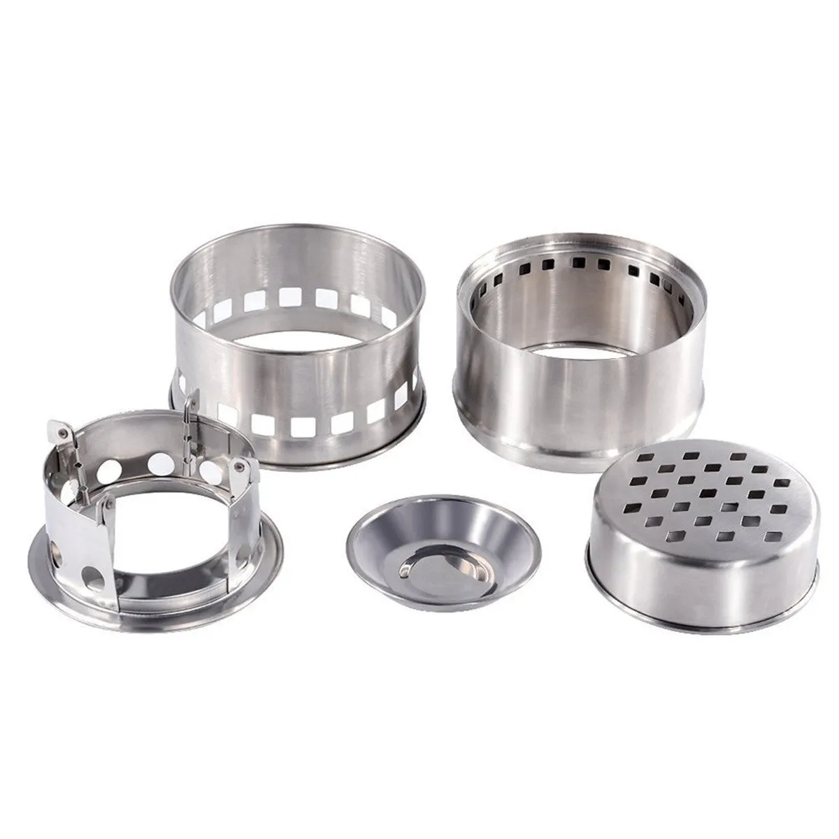 Portable Stainless Steel Wood Burning Camping Stove Collapsible Can Burns Solid Fuels for Outdoor Backpacking