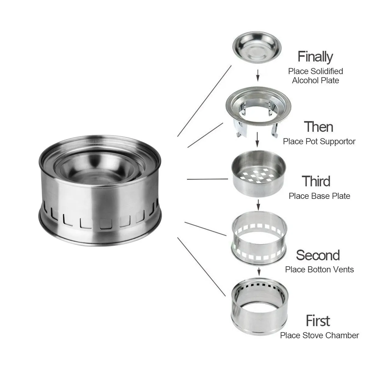 Portable Stainless Steel Wood Burning Camping Stove Collapsible Can Burns Solid Fuels for Outdoor Backpacking