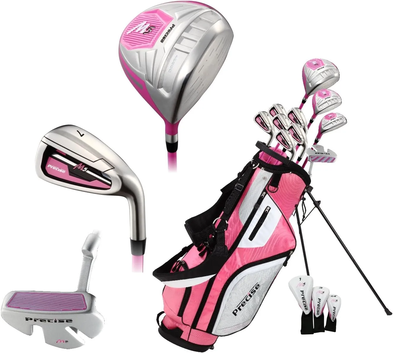 Precise M5 Ladies Complete Left & Right Handed Golf Club Set | Complete Regular & Petite Womens Golf Clubs Set | with 3 HC's, Lightweight Shafts & Spacious Stand Bag w/Pockets & Dual Carrying Straps