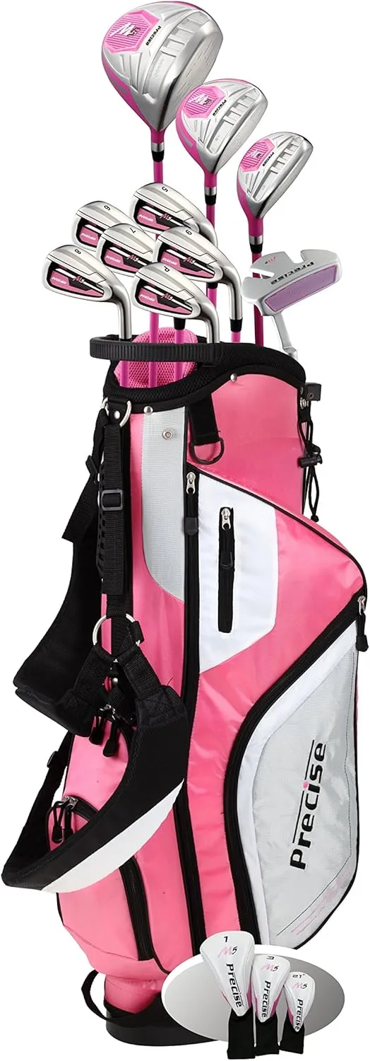 Precise M5 Ladies Complete Left & Right Handed Golf Club Set | Complete Regular & Petite Womens Golf Clubs Set | with 3 HC's, Lightweight Shafts & Spacious Stand Bag w/Pockets & Dual Carrying Straps