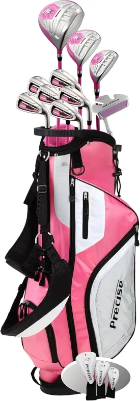 Precise M5 Ladies Complete Left & Right Handed Golf Club Set | Complete Regular & Petite Womens Golf Clubs Set | with 3 HC's, Lightweight Shafts & Spacious Stand Bag w/Pockets & Dual Carrying Straps