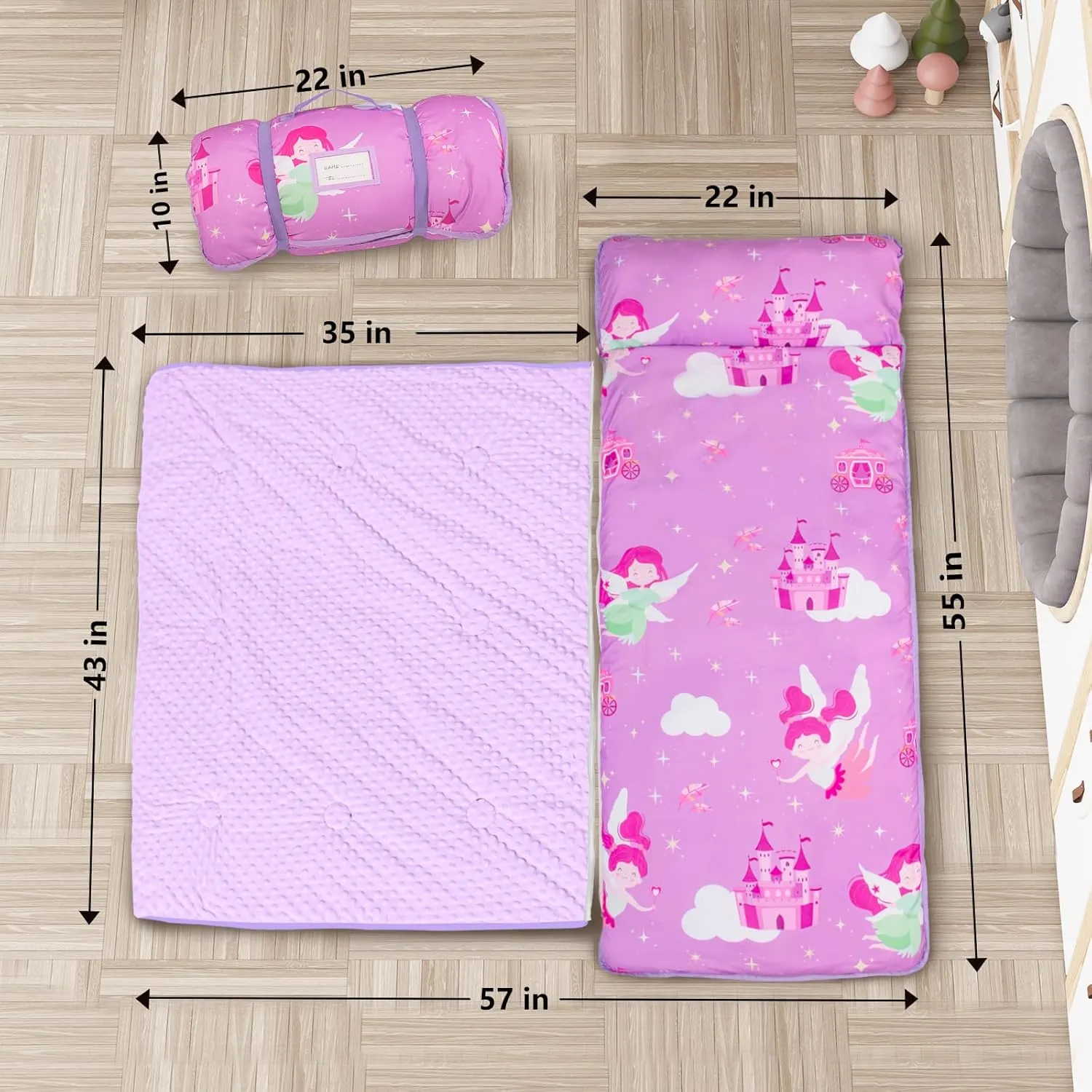 Primlect Toddler Nap Mat Extra Large Thickened 55''x35'', Soft Sleeping Bag with Detachable Minky Blanket and Pillow, Portable for Daycare, Preschool, Kindergarten, Travel, Boys and Girls