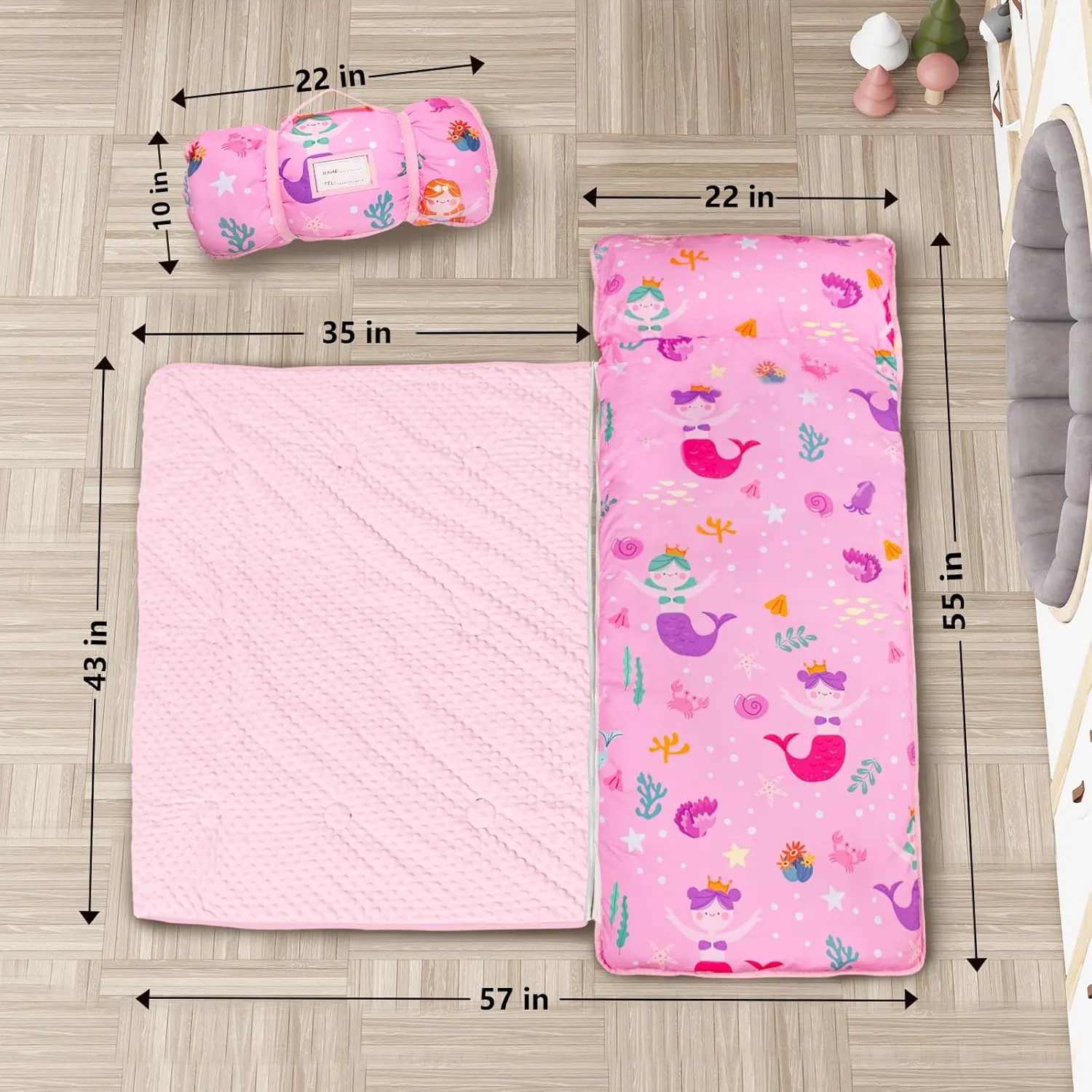 Primlect Toddler Nap Mat Extra Large Thickened 55''x35'', Soft Sleeping Bag with Detachable Minky Blanket and Pillow, Portable for Daycare, Preschool, Kindergarten, Travel, Boys and Girls