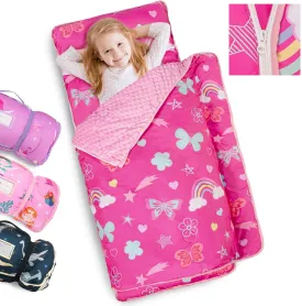 Primlect Toddler Nap Mat Extra Large Thickened 55''x35'', Soft Sleeping Bag with Detachable Minky Blanket and Pillow, Portable for Daycare, Preschool, Kindergarten, Travel, Boys and Girls