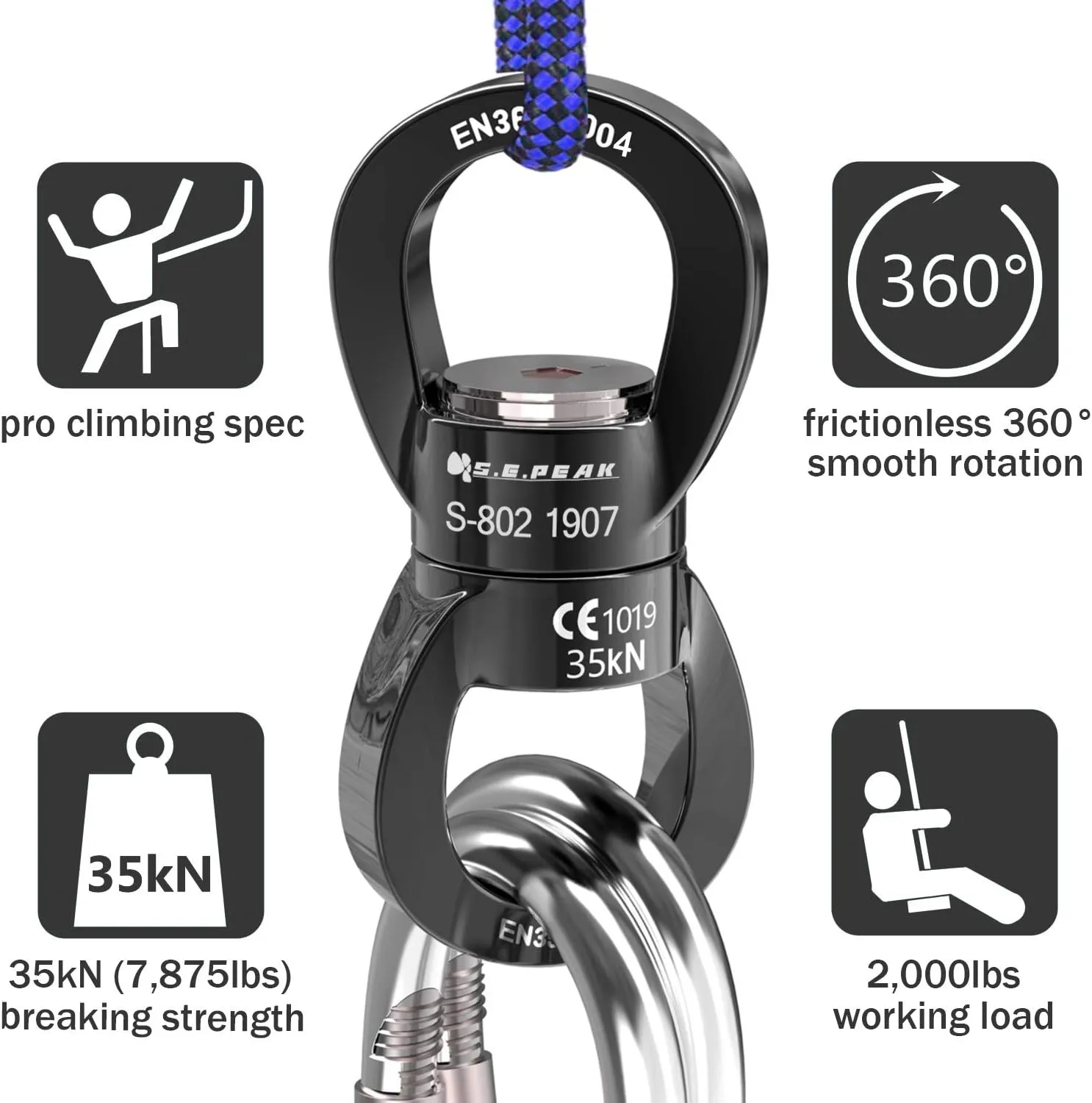 PROND Swing Swivel 35kN Safest Rotational Device, Swing Spinner, Carabiner Swivel, Climbing Rope Swivels for Childrens Web Tree Swing Setting, Aerial Dance, Hanging Hammock