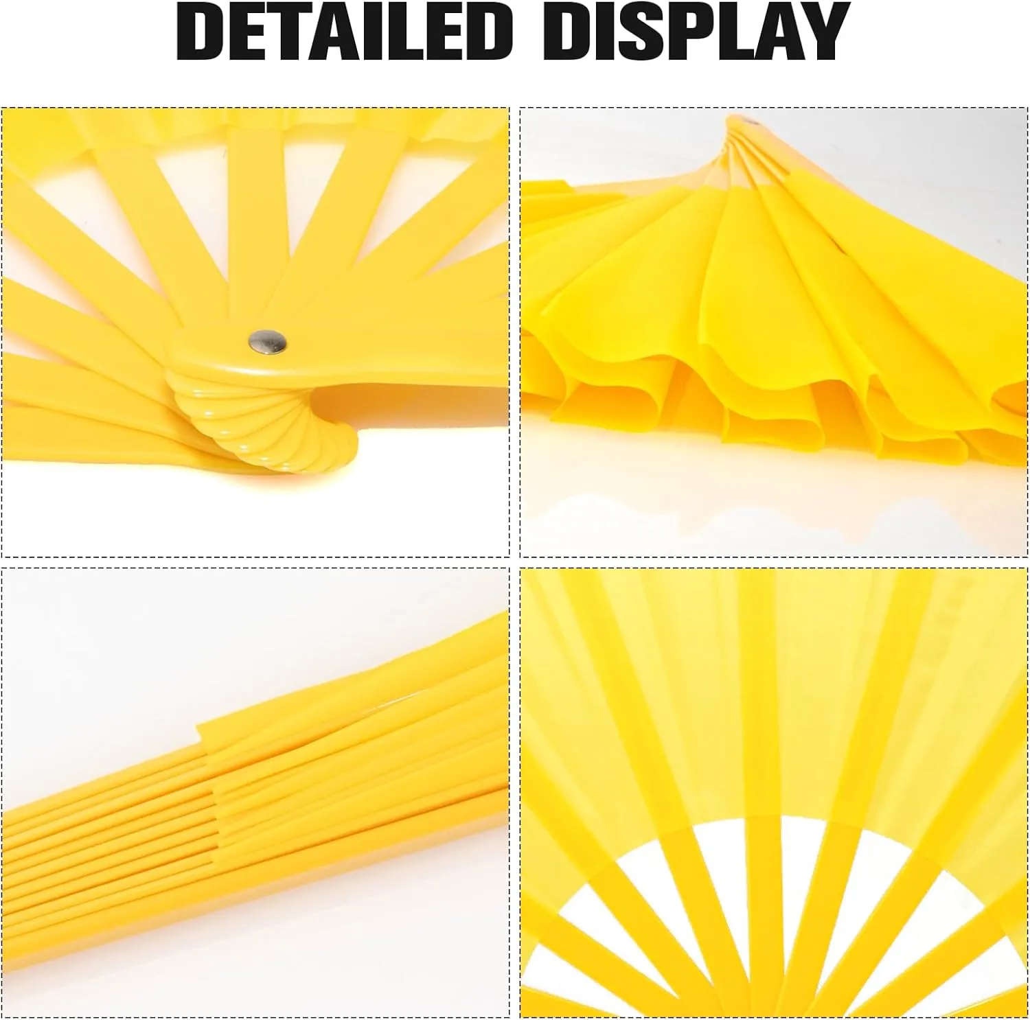QIRMIZI 2 PCS Large Clacking Fans for Line Dance Popping Fans Rave Fans Boots On The Ground Fans Hand Foldable Fans for Men/Women Handheld Fan for EDM,Festival,Club,Party,Dance,Yellow