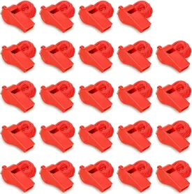 Red Emergency Whistles with Lanyard, Loud Crisp Sound Plastic Whistles Bulk Ideal for Outdoor SportLifesavingand Officials