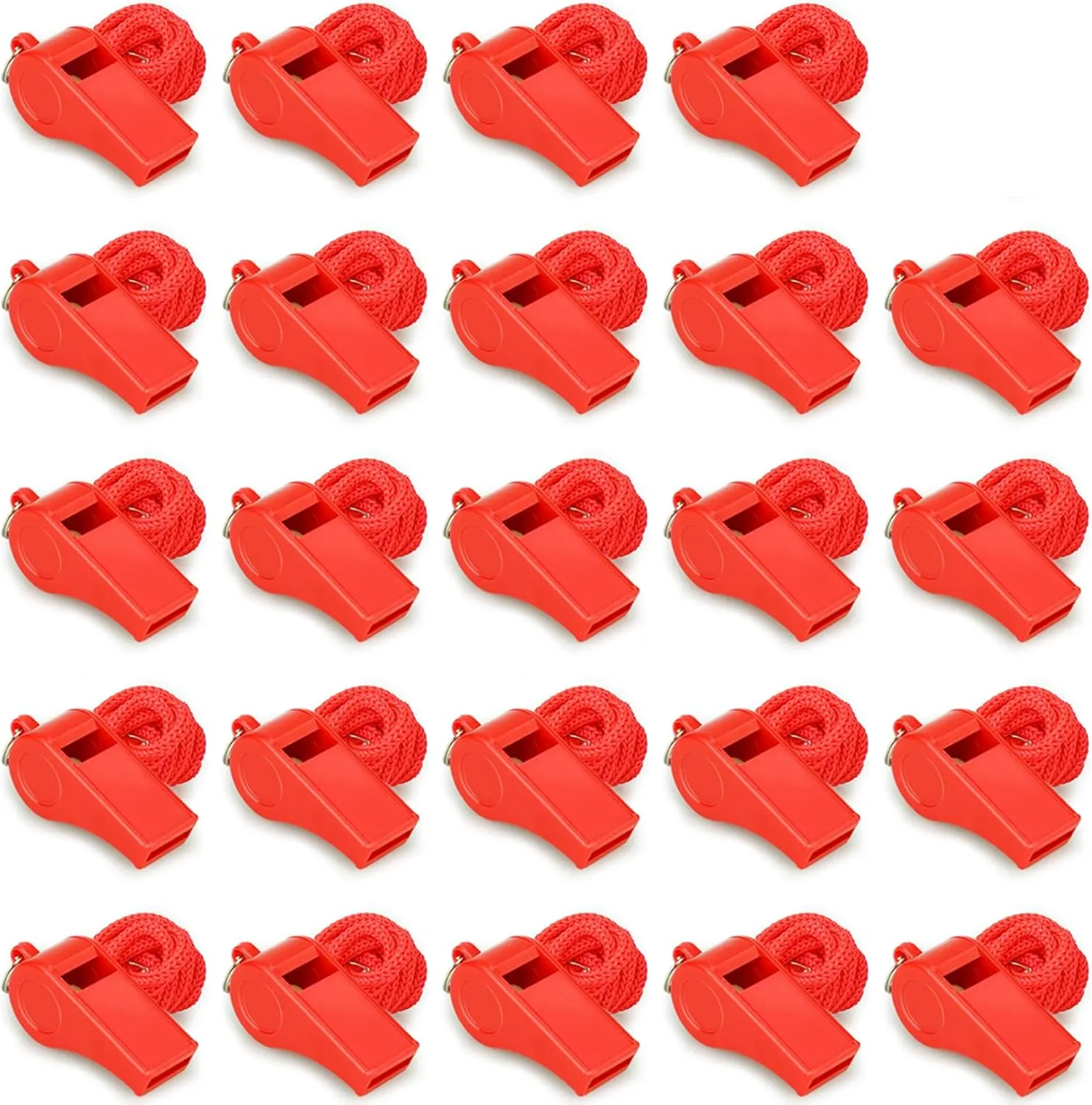 Red Emergency Whistles with Lanyard, Loud Crisp Sound Plastic Whistles Bulk Ideal for Outdoor SportLifesavingand Officials