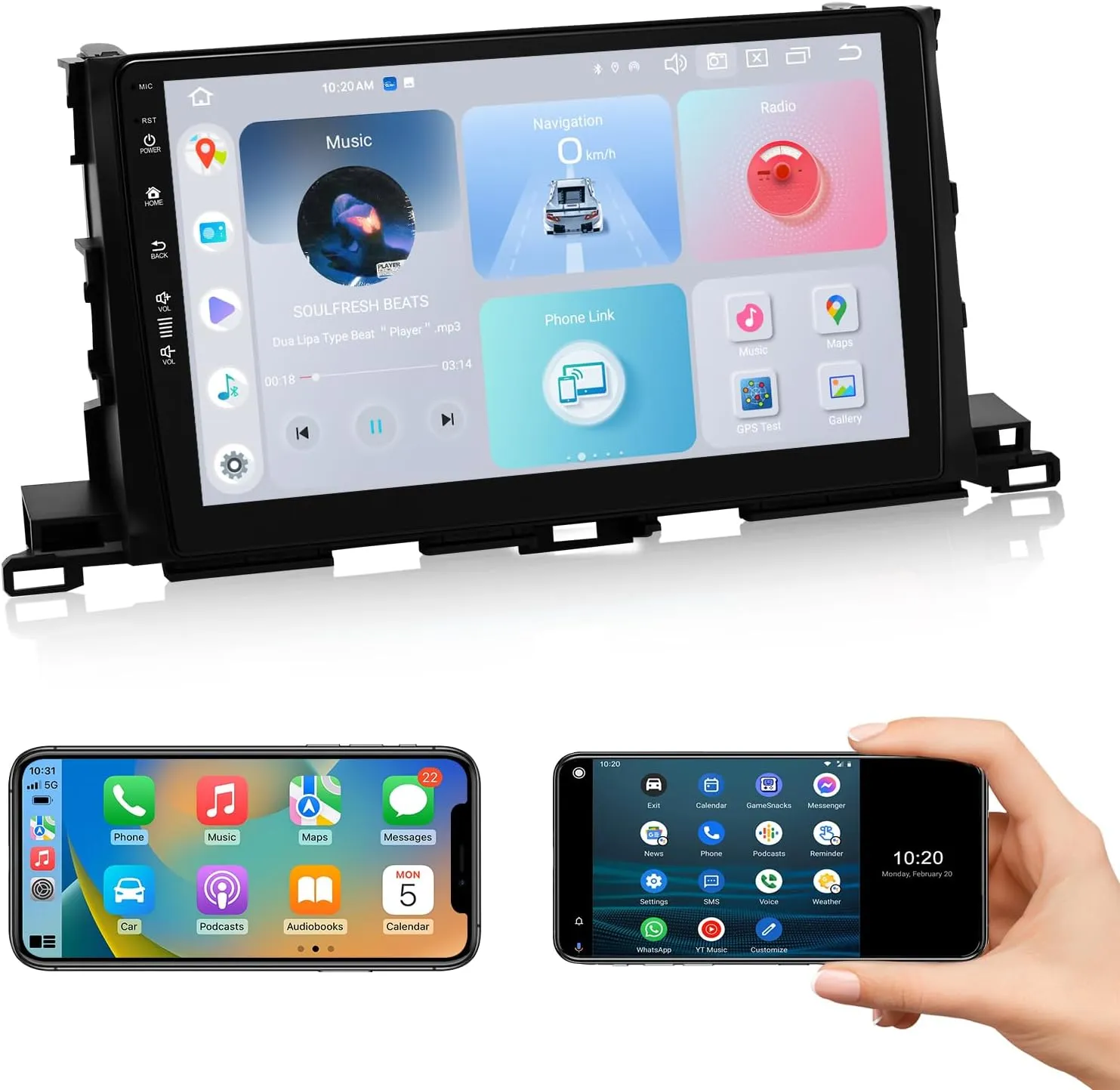 Roadanvi X12 10.2" Car Radio Headunit for Toyota Highlander 2015-2019 Wireless Carplay Android Auto 1280x720 QLED Touch Screen Car Stereo WiFi 4G LTE GPS Navigation 4G 64G