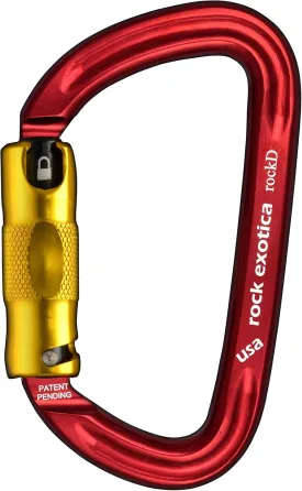 Rock Exotica rockD 2-Stage Twist-Lock Red Carabiner - Heavy Duty Locking Carabiner for Rock Climbing and Professional Climbing Gear - High Strength Aluminum Frame  Made in The USA