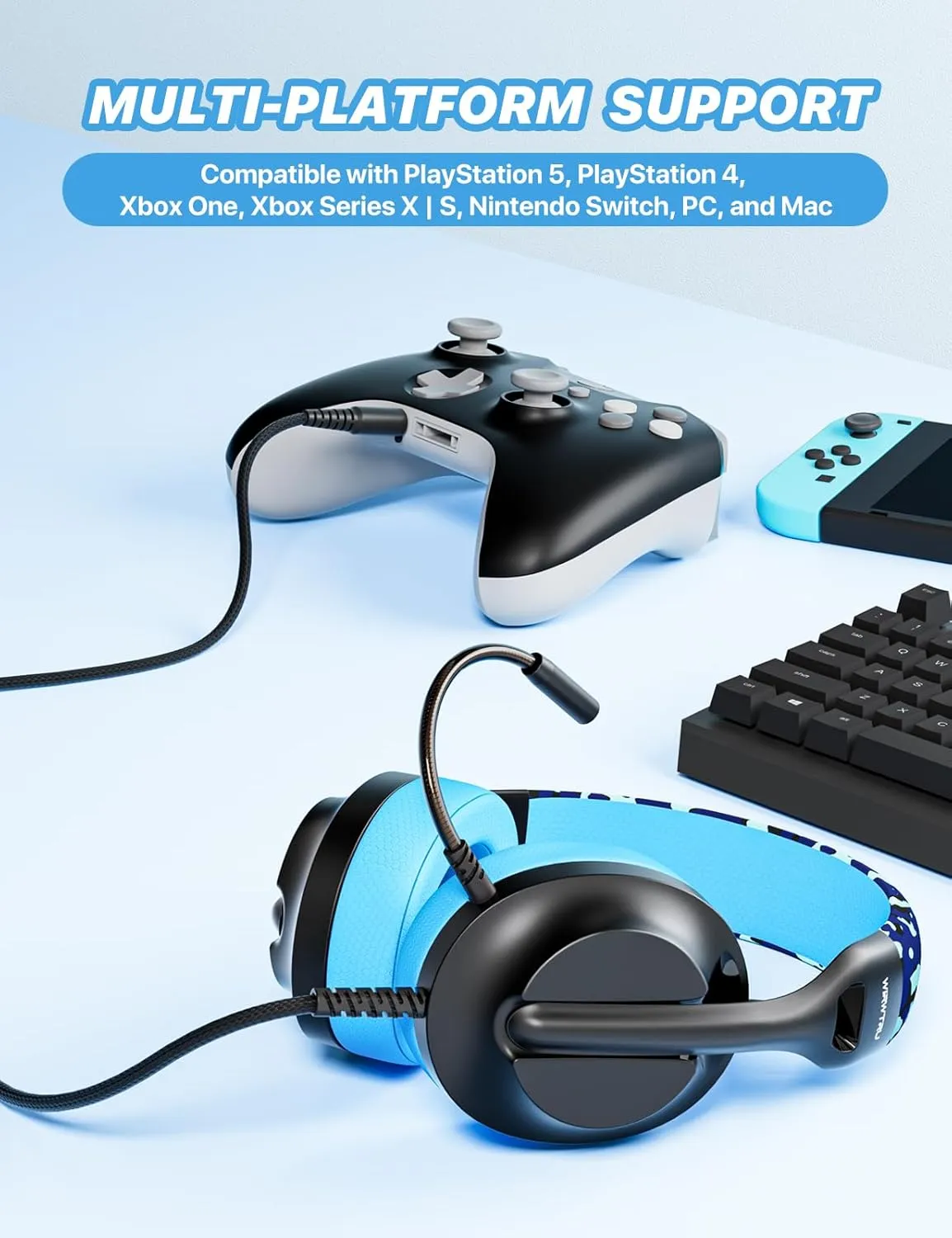 S30 Gaming Headset with Microphone,198g Lightweight Design, Wired Gaming Headphones for Xbox, Xbox Series X|S, PS5, PS4, Switch, PC, Noise Cancelling Mic, Soft Earmuffs (Blue)