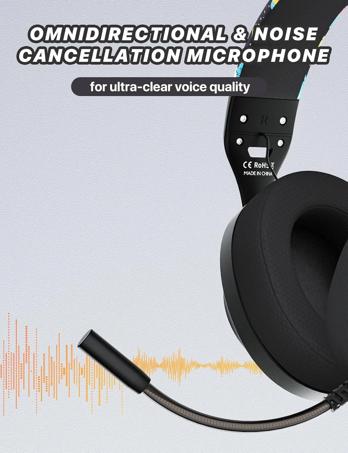S30 Gaming Headset with Microphone,198g Lightweight Design, Wired Gaming Headphones for Xbox, Xbox Series X|S, PS5, PS4, Switch, PC, Noise Cancelling Mic, Soft Earmuffs (Graffiti)