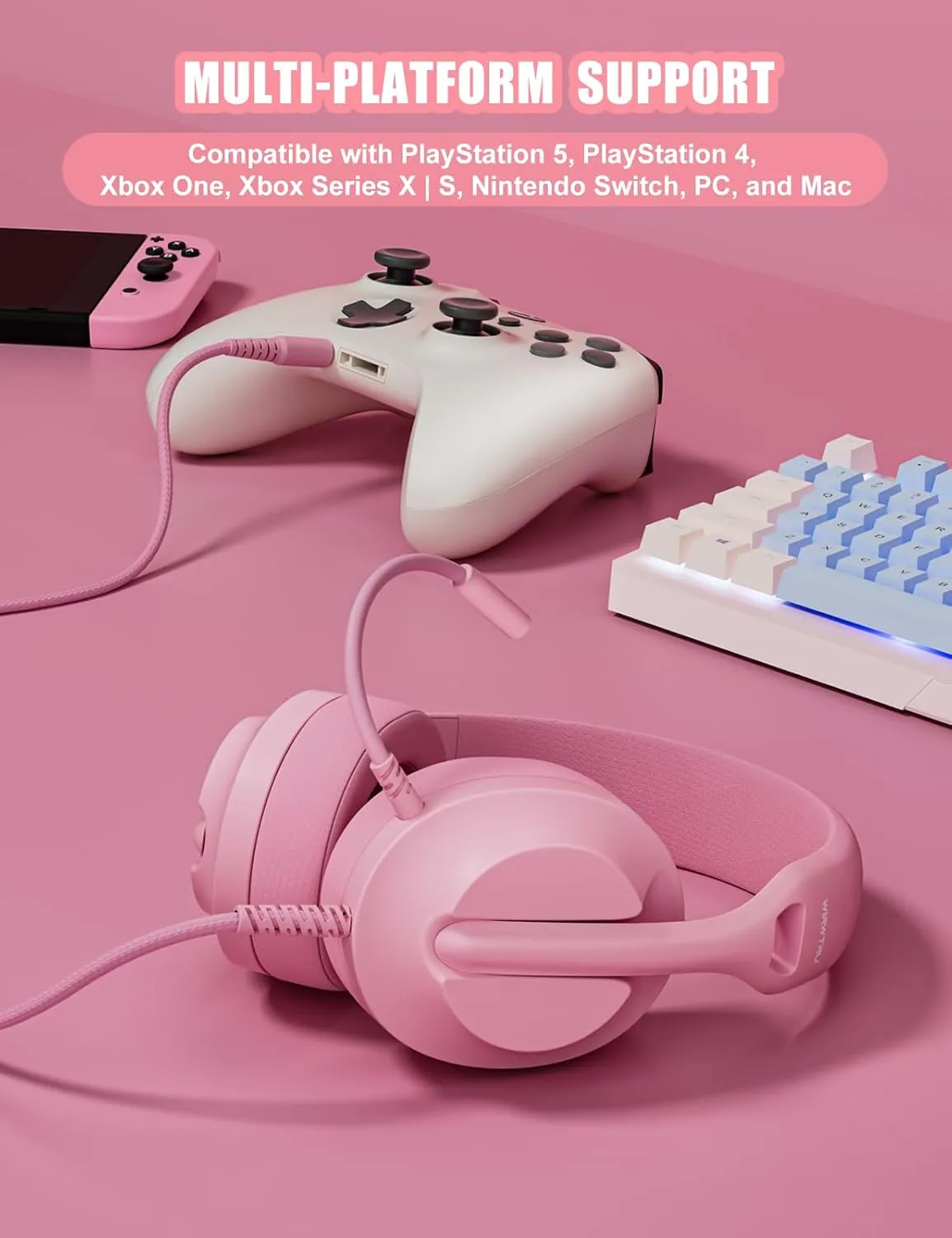 S30 Gaming Headset with Microphone,198g Lightweight Design, Wired Gaming Headphones for Xbox, Xbox Series X|S, PS5, PS4, Switch, PC, Noise Cancelling Mic, Soft Earmuffs (Pink)