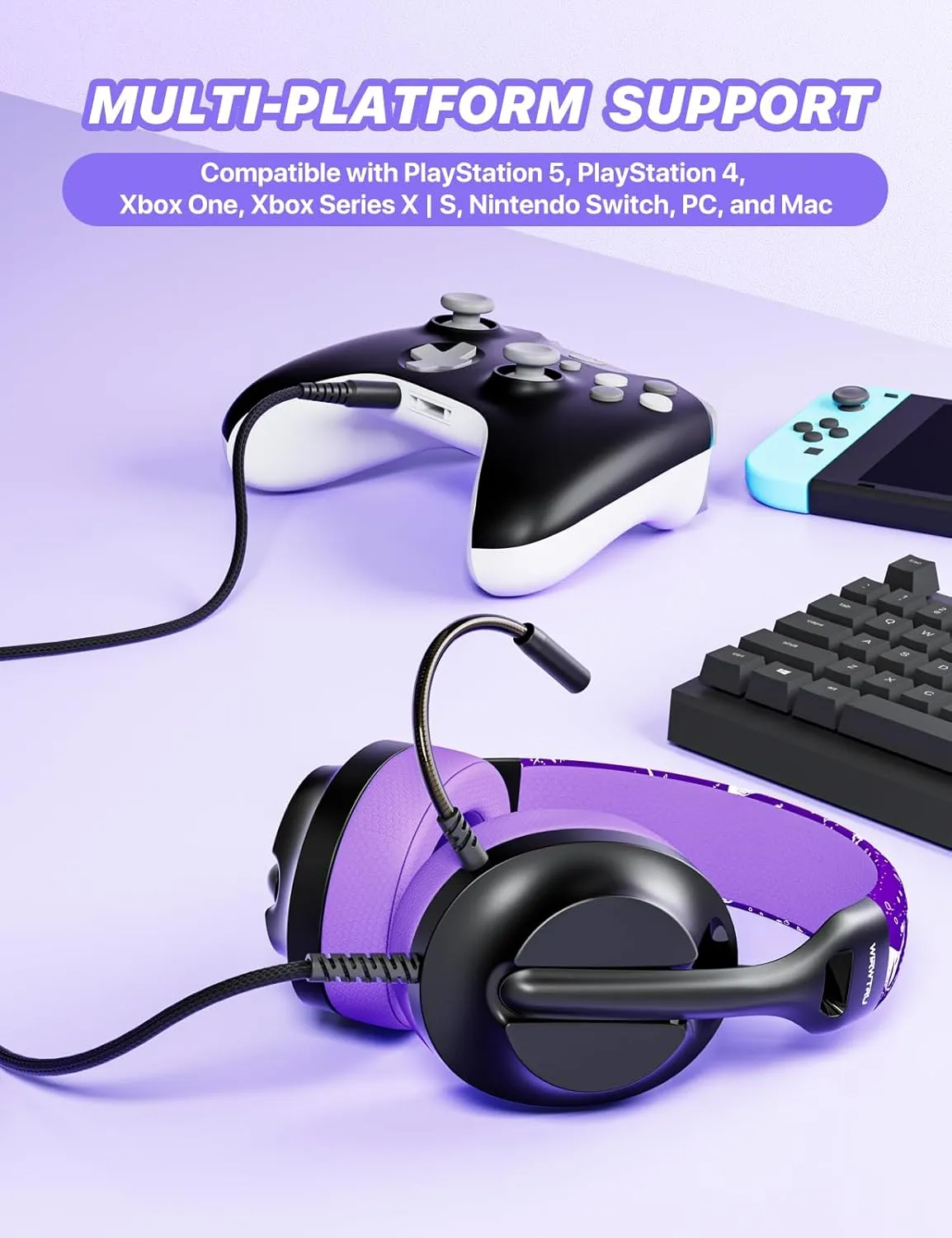 S30 Gaming Headset with Microphone,198g Lightweight Design, Wired Gaming Headphones for Xbox, Xbox Series X|S, PS5, PS4, Switch, PC, Noise Cancelling Mic, Soft Earmuffs (Purple)