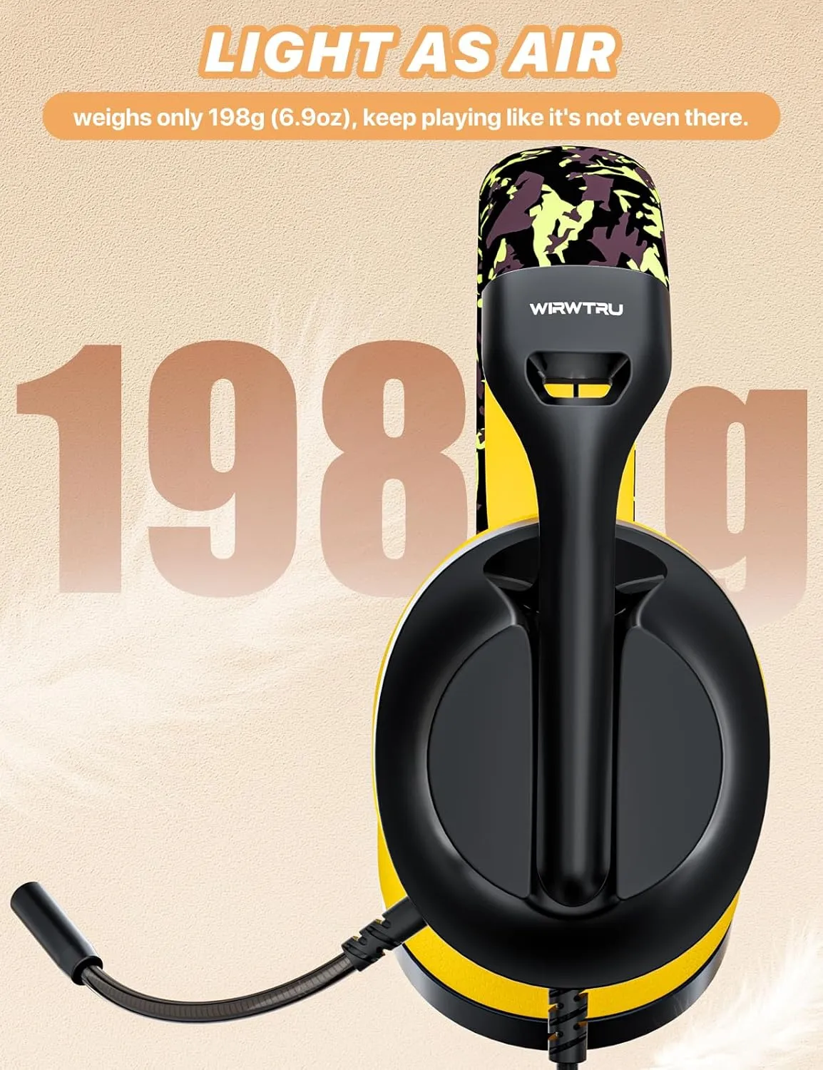 S30 Gaming Headset with Microphone,198g Lightweight Design, Wired Gaming Headphones for Xbox, Xbox Series X|S, PS5, PS4, Switch, PC, Noise Cancelling Mic, Soft Earmuffs (Yellow)