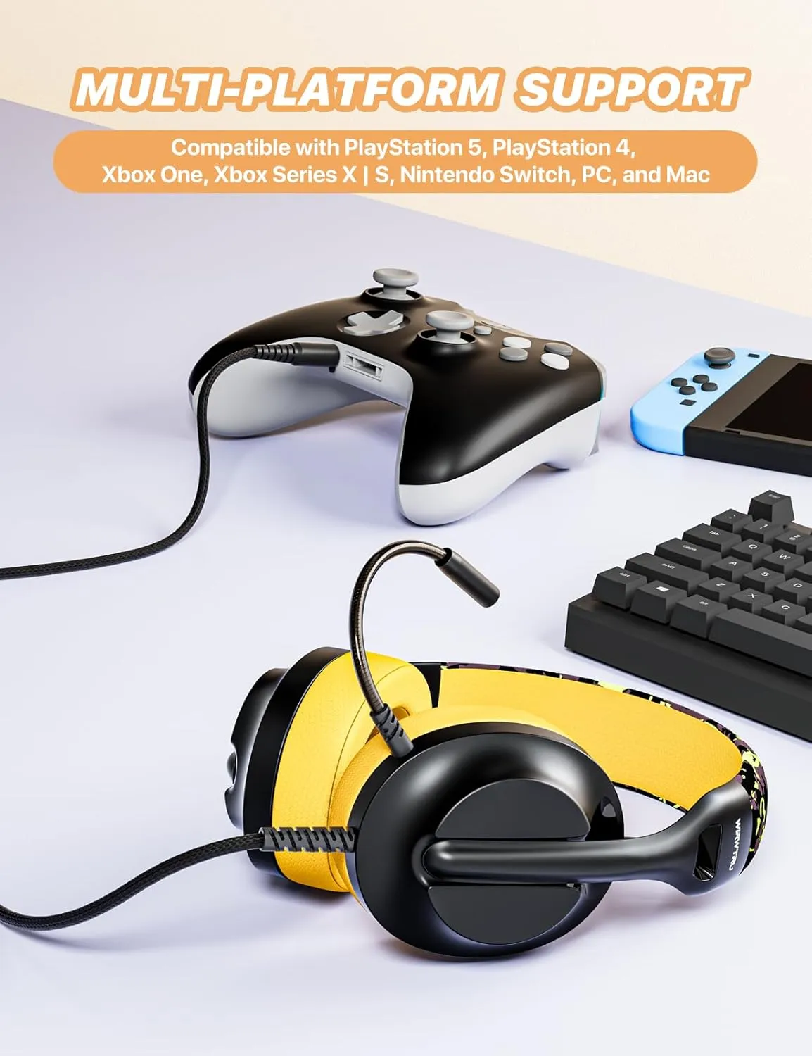 S30 Gaming Headset with Microphone,198g Lightweight Design, Wired Gaming Headphones for Xbox, Xbox Series X|S, PS5, PS4, Switch, PC, Noise Cancelling Mic, Soft Earmuffs (Yellow)