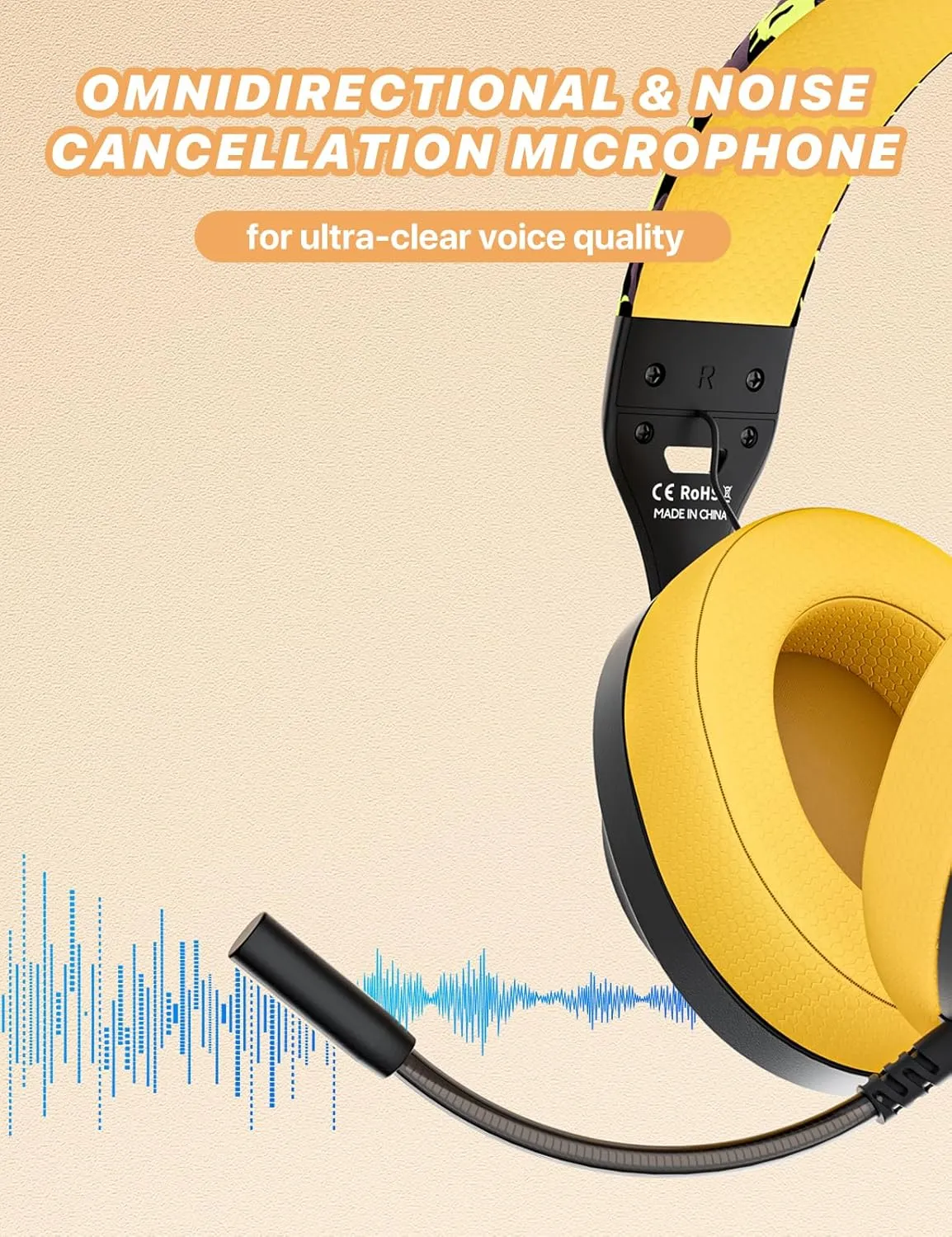S30 Gaming Headset with Microphone,198g Lightweight Design, Wired Gaming Headphones for Xbox, Xbox Series X|S, PS5, PS4, Switch, PC, Noise Cancelling Mic, Soft Earmuffs (Yellow)
