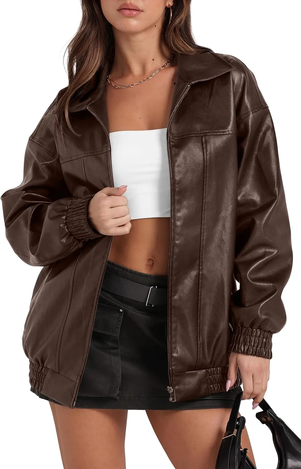 SAMPEEL Leather Jacket Women Faux Oversized Motorcycle Bomber Coats 2024 Fall Fashion Outfits Winter Clothes