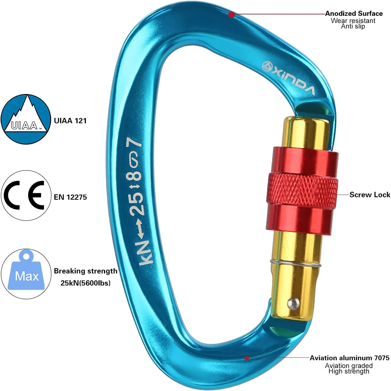 Screwgate Locking Carabiner Clip - Professional Rock Climbing Carabiner Screw Lock,Heavy Duty Carabiners for Climbing,Mountaineer,Hammock,Camping,Outdoor Equipment