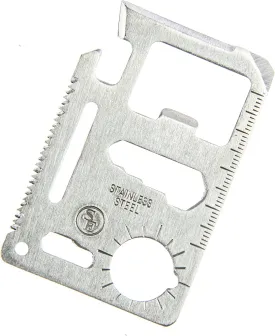 SE 11-Function Stainless Steel Survival Pocket Tool - Compact, Credit Card-Sized Multi-Tool with Leatherette Case - Ideal for Camping, Hiking, and Outdoor Activities - MT908