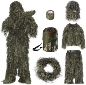 Seeutek 6 in 1 Ghillie Suit, 3D Camouflage Hunting Apparel Including Jacket, Pants, Hood, Carry Bag and Camo Tapes