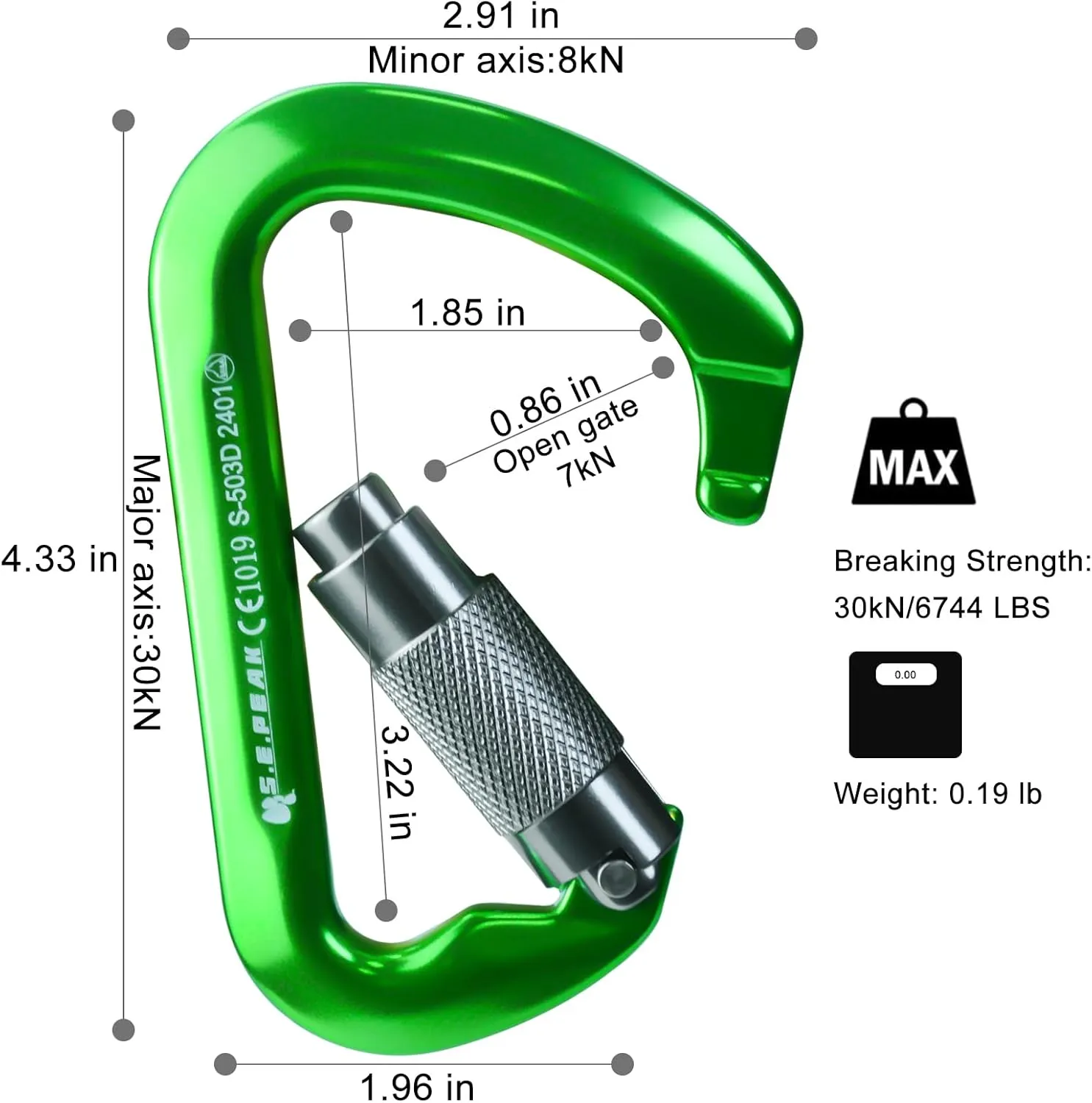 SEPEAK UIAA 30kN Climbing Carabiner Clips, Professional Heavy Duty Twist Locking Carabiners for Climbing,Mountaineering, Rappelling, Camping, Hiking, Swings, Large D Ring Hooks