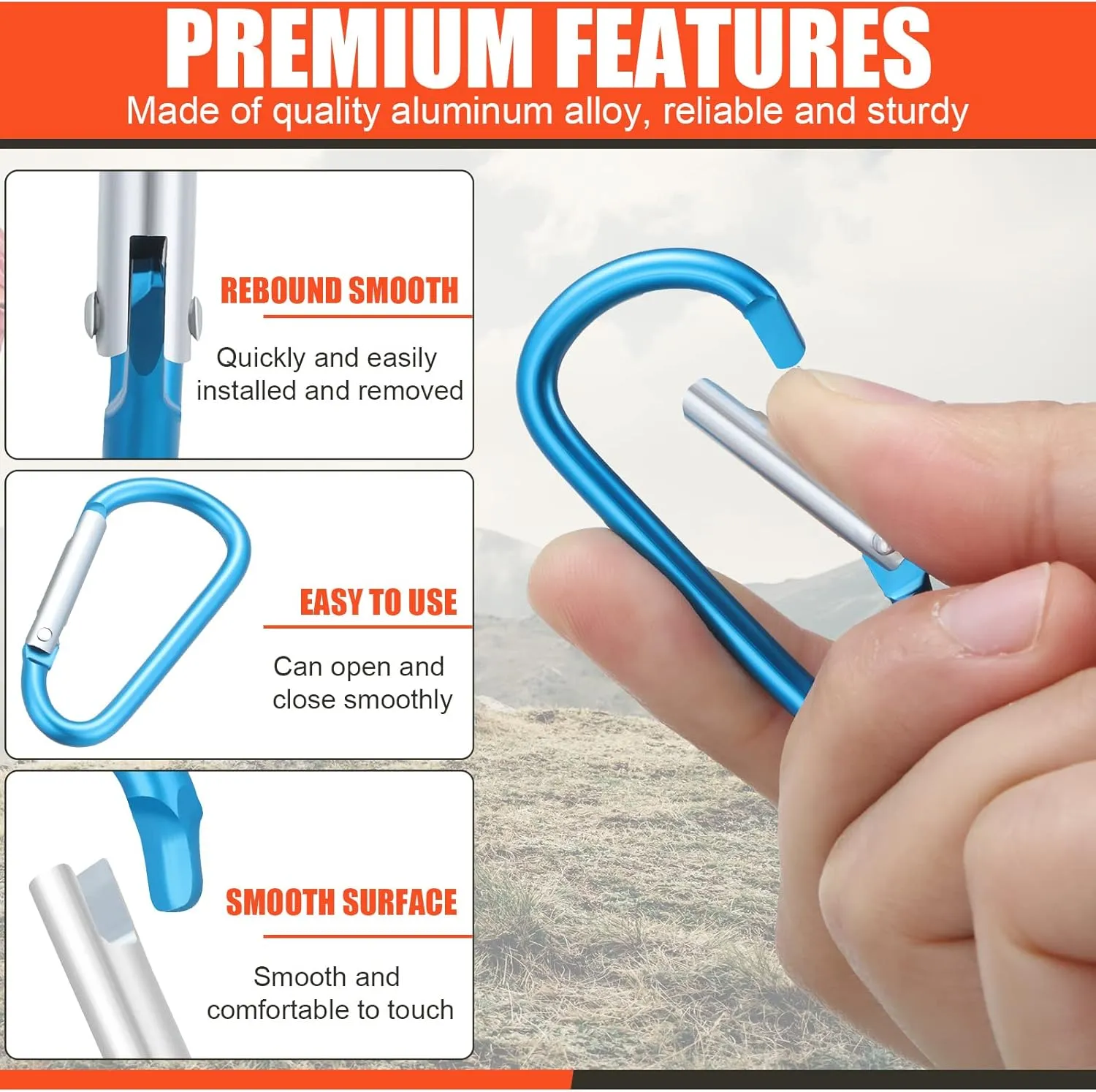 Shimeyao 180 Pcs 1.8" Small Aluminum Clip Keychain Buckle Clip Bulk Mini Aluminum D Ring Shape Small Lock Spring Snap Hook