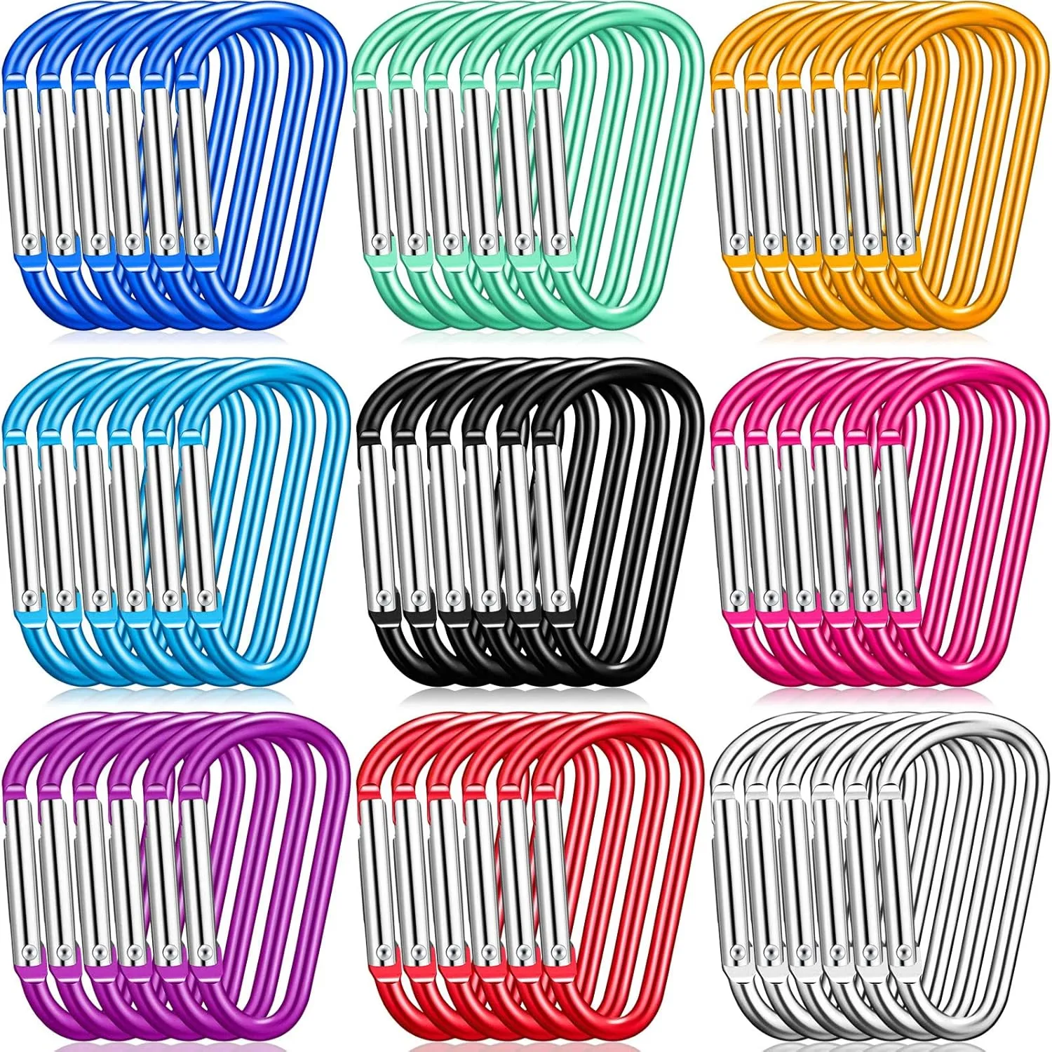 Shimeyao 180 Pcs 1.8" Small Aluminum Clip Keychain Buckle Clip Bulk Mini Aluminum D Ring Shape Small Lock Spring Snap Hook
