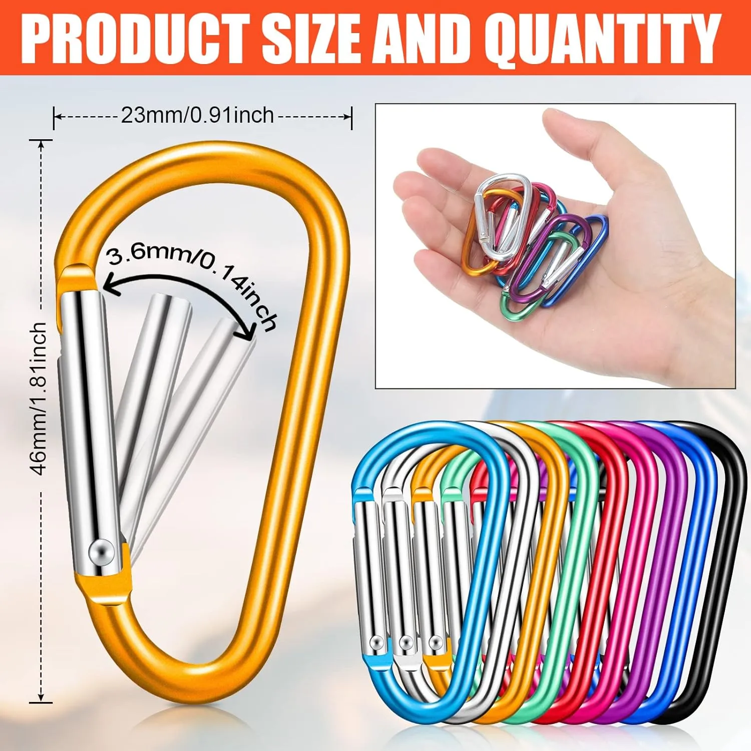 Shimeyao 180 Pcs 1.8" Small Aluminum Clip Keychain Buckle Clip Bulk Mini Aluminum D Ring Shape Small Lock Spring Snap Hook