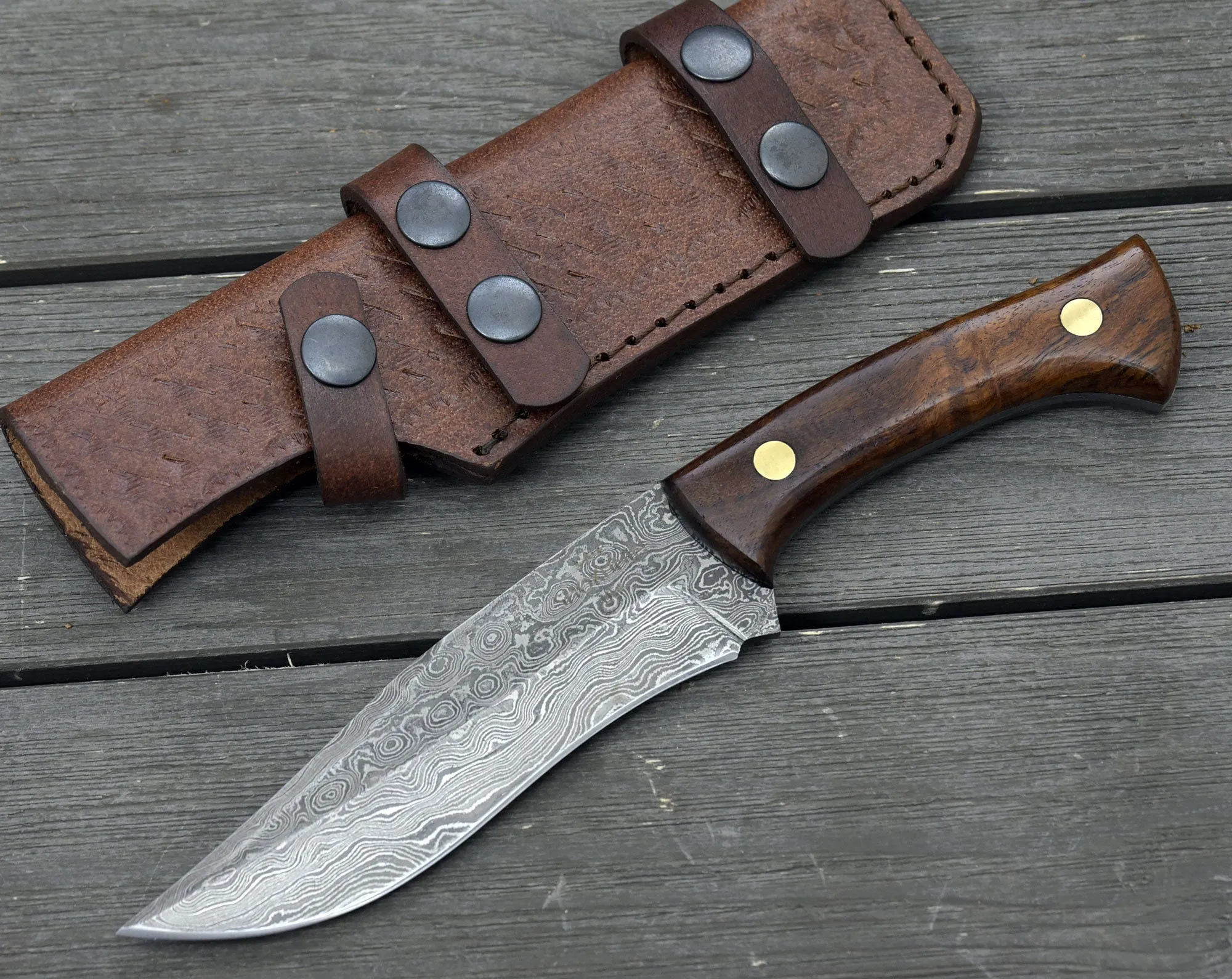 Shokunin USA Blackout 10" Damascus Fixed Blade Skinning and Hunting Knife