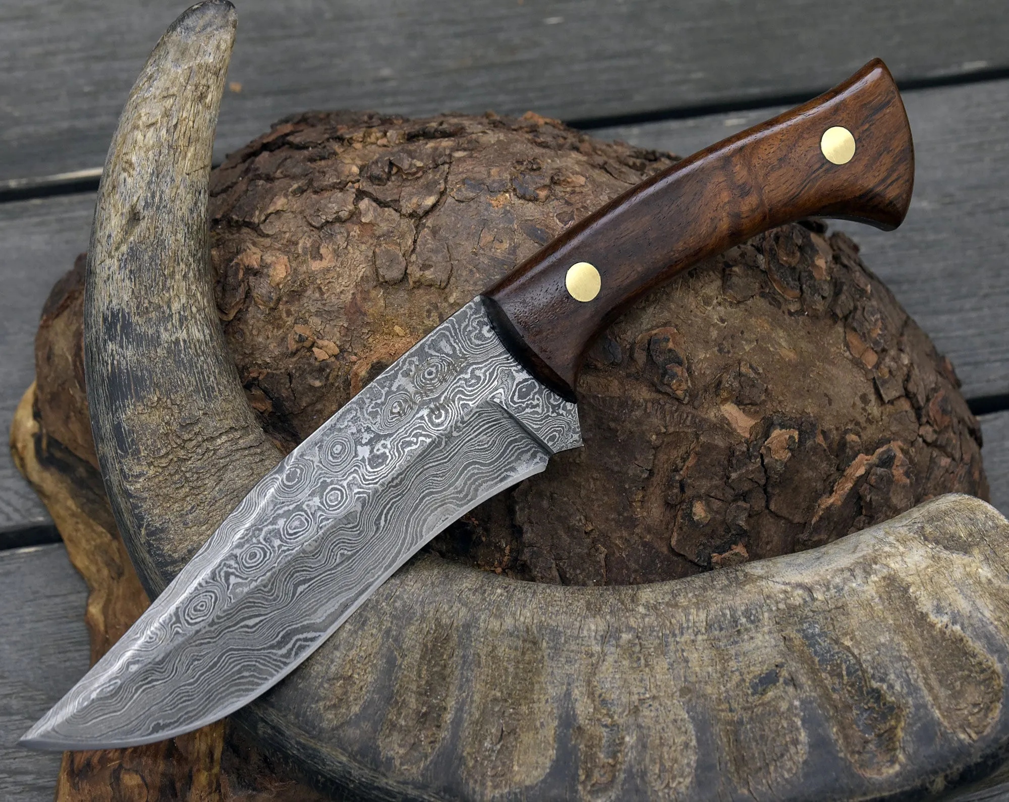 Shokunin USA Blackout 10" Damascus Fixed Blade Skinning and Hunting Knife