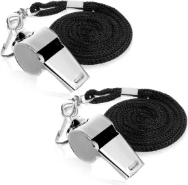 simarro 2 Pack Stainless Steel Metal Whistles with Lanyards, and Coach Whistles. Resounding and Clear Emergency Movement Whistle, Suitable for Coaches, Referees, Sports Teachers, Emergencies(Silver)