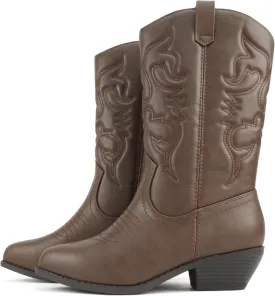 Soda Rodeo ~ Women's Knee High Western Cowboy Boots with Stitched Detailing, Pointed Toe, and Low Block Heel