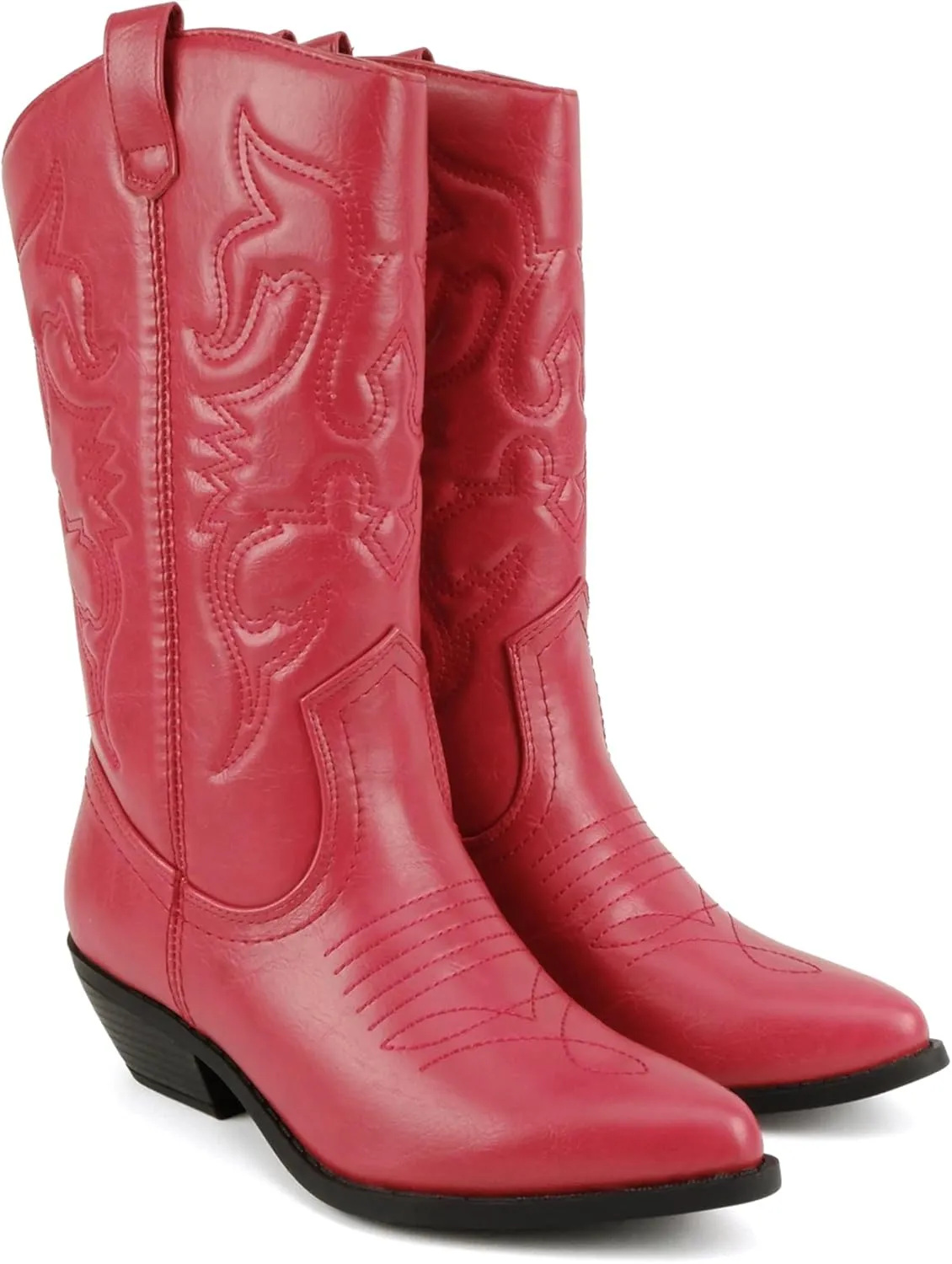 Soda Rodeo ~ Women's Knee High Western Cowboy Boots with Stitched Detailing, Pointed Toe, and Low Block Heel