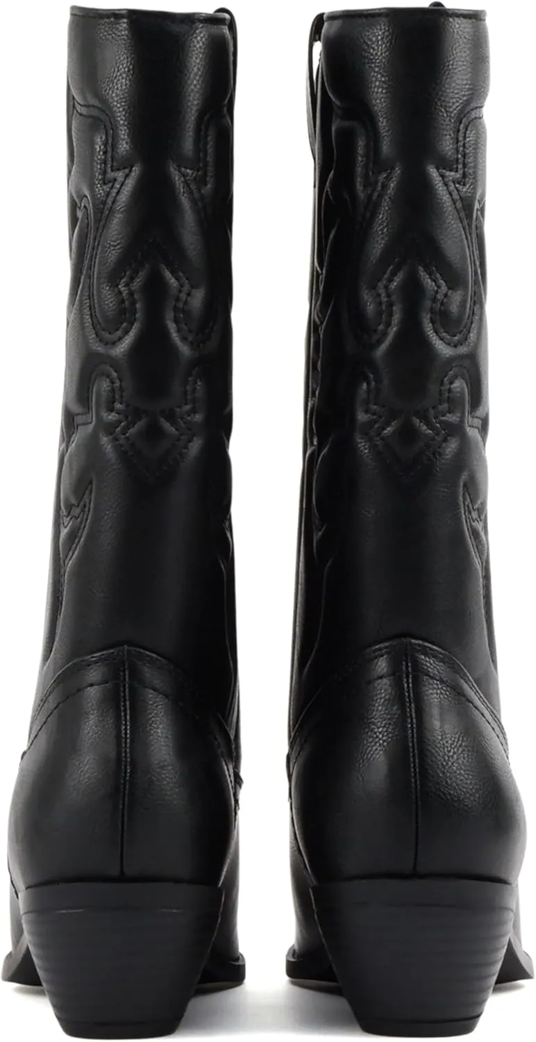 Soda Rodeo ~ Women's Knee High Western Cowboy Boots with Stitched Detailing, Pointed Toe, and Low Block Heel