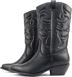 Soda Rodeo ~ Women's Knee High Western Cowboy Boots with Stitched Detailing, Pointed Toe, and Low Block Heel