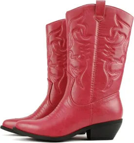 Soda Rodeo ~ Women's Knee High Western Cowboy Boots with Stitched Detailing, Pointed Toe, and Low Block Heel