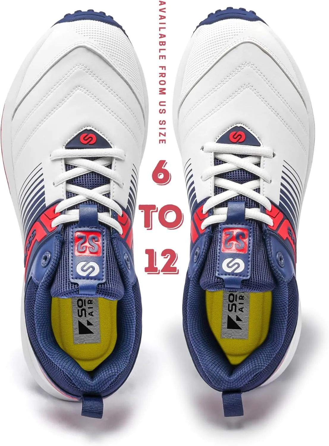 SOLM8 S2 Cricket Shoes Men Boys Junior Players - Advanced Grip Rubber Spikes for Turf/Grass, Ultralight Cushioning in Bright Colors (2025 Edition)