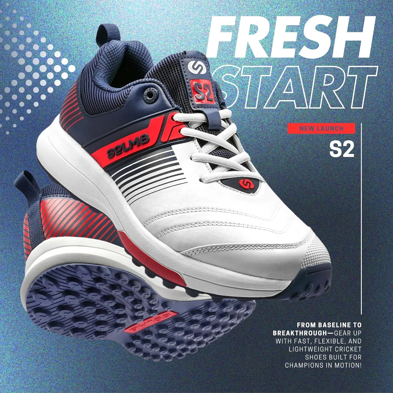 SOLM8 S2 Cricket Shoes Men Boys Junior Players - Advanced Grip Rubber Spikes for Turf/Grass, Ultralight Cushioning in Bright Colors (2025 Edition)
